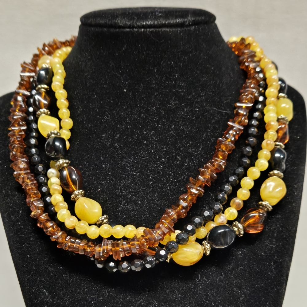 Acrylic Multicolor Beaded 4-Strand Necklace 17" w/3" Extender